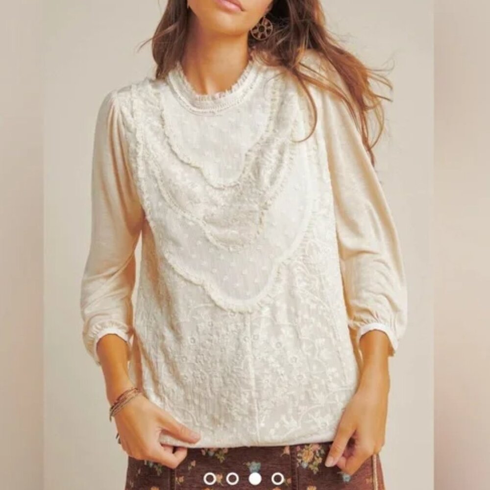 Anthropologie Cream Lace Blouse